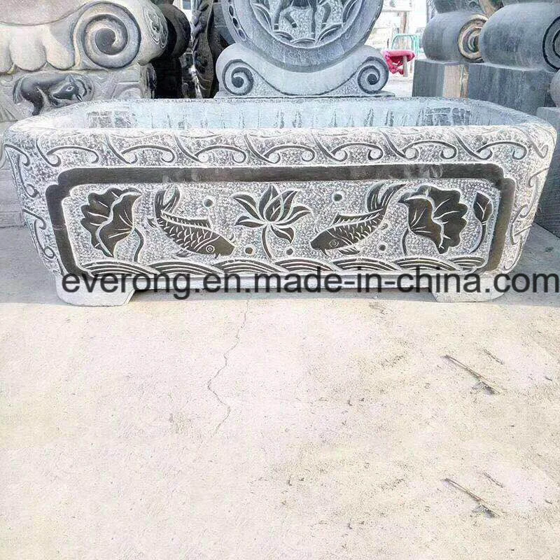 Natural Granite Rectangle Planter Flower Pot for Garden Patio Balcony