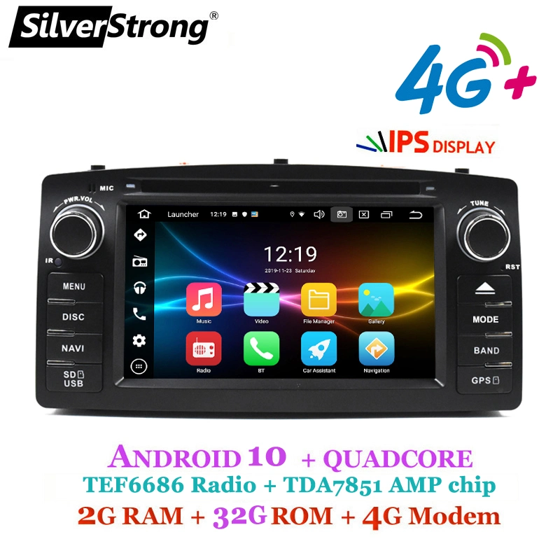 Silverstrong Multimedia Stereo GPS Autoradio Navigation2 DIN Android 10 Auto DVD-Player für Toyota Corolla E120 BYD F3