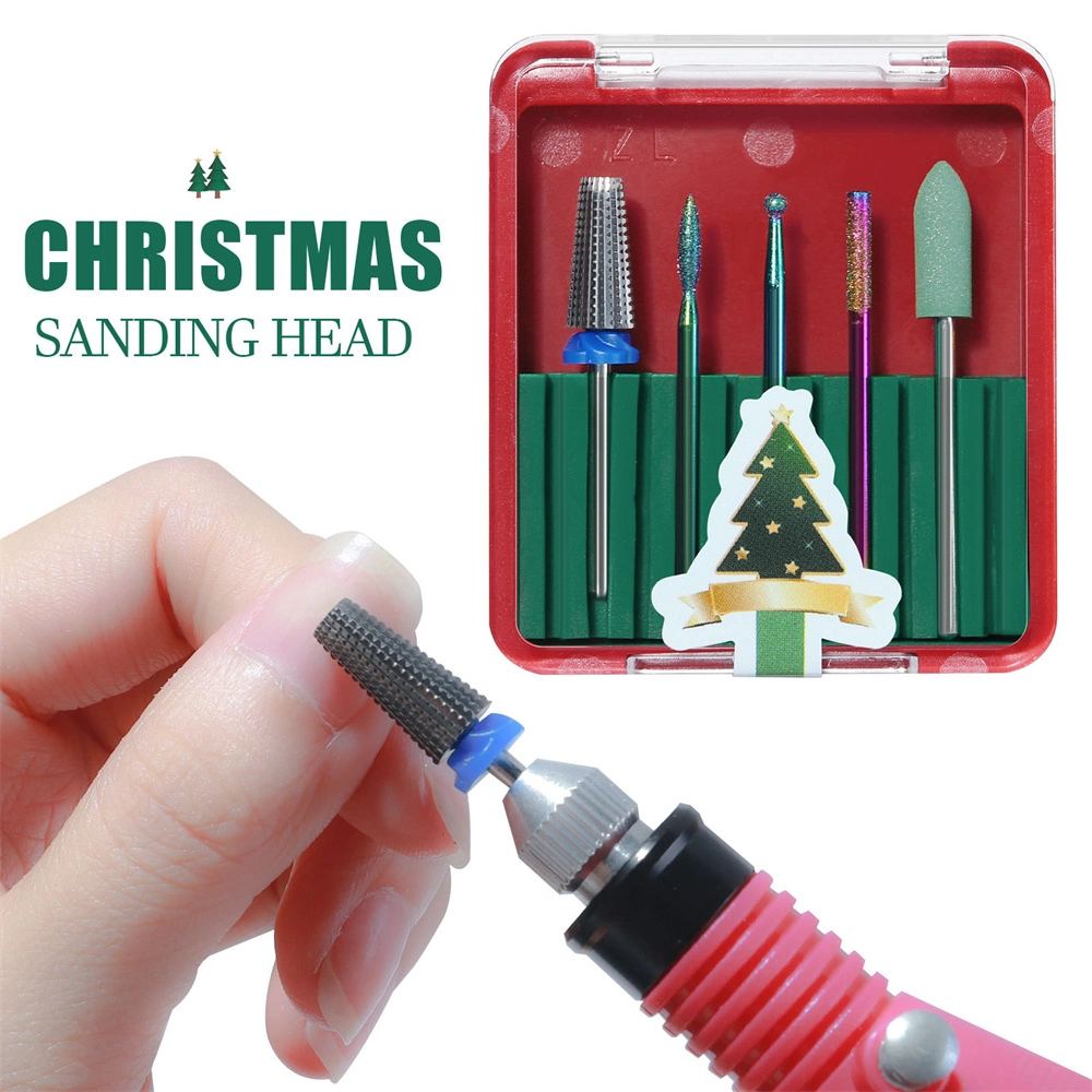 Wholesale Christmas 5 in 1 Nail Drill Bits Head Kit Nail Carbide Bit Manicure Pedicure Tool Tungsten Nail Drill Bits Set Nail Tungsten Carbide Drill Bits