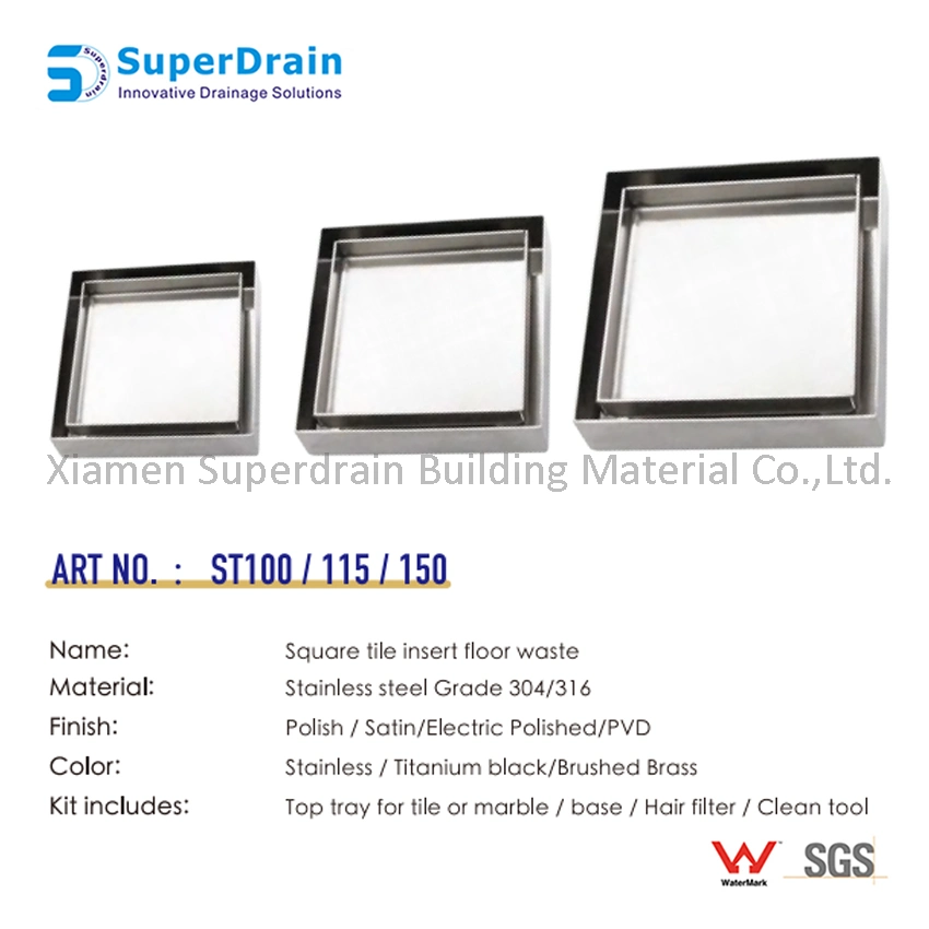 Sdrain Tile Insert Invisible Square Grate Stainless Steel Shower Drain