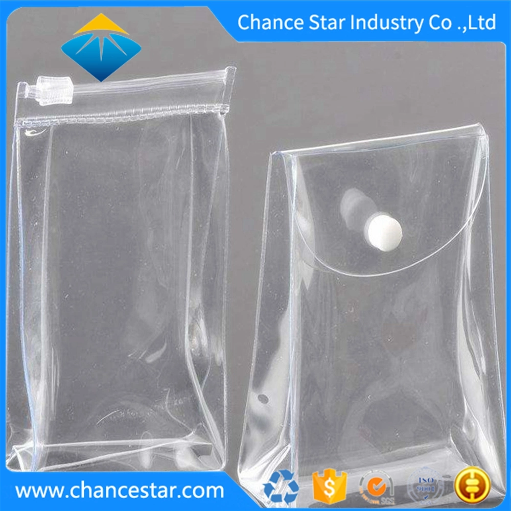 Custom Transparent Plastic Zip Lock Bags Clear PVC Packaging Snap Button Bags