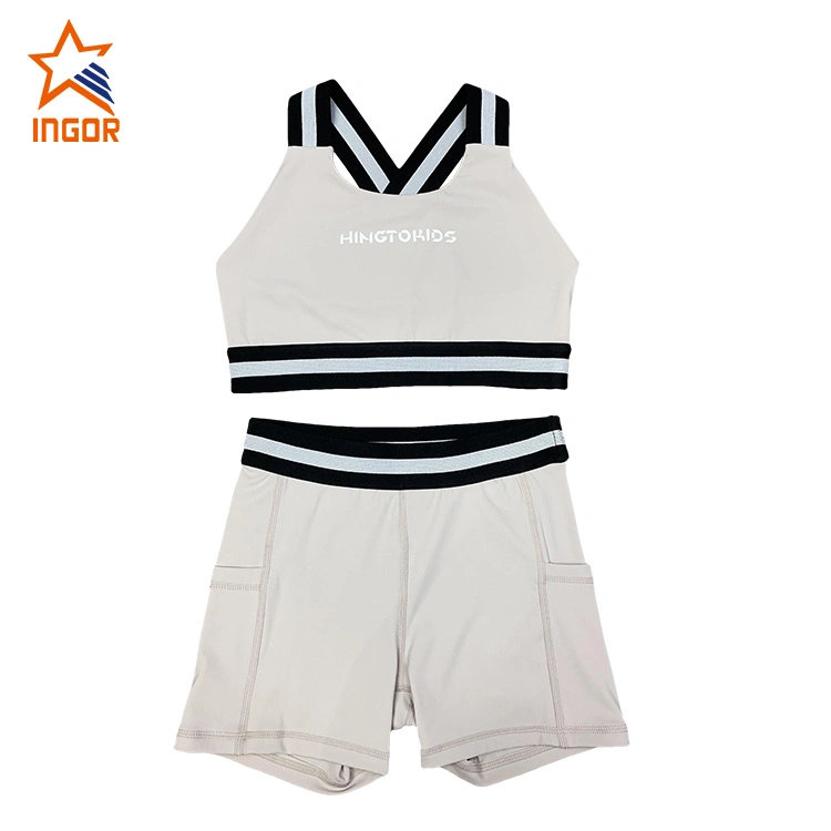 Ingorsports Kids Swimwear Soft Waitband Elastic Band Bra & Two Side Pocket Design Short Set Children Sports Wear Activewear