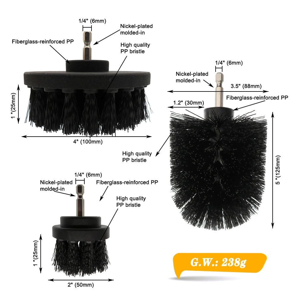 3PCS/Set Black Bathroom Surfaces Tub Shower All Purpose Power Scrubber Drill Brush Kit