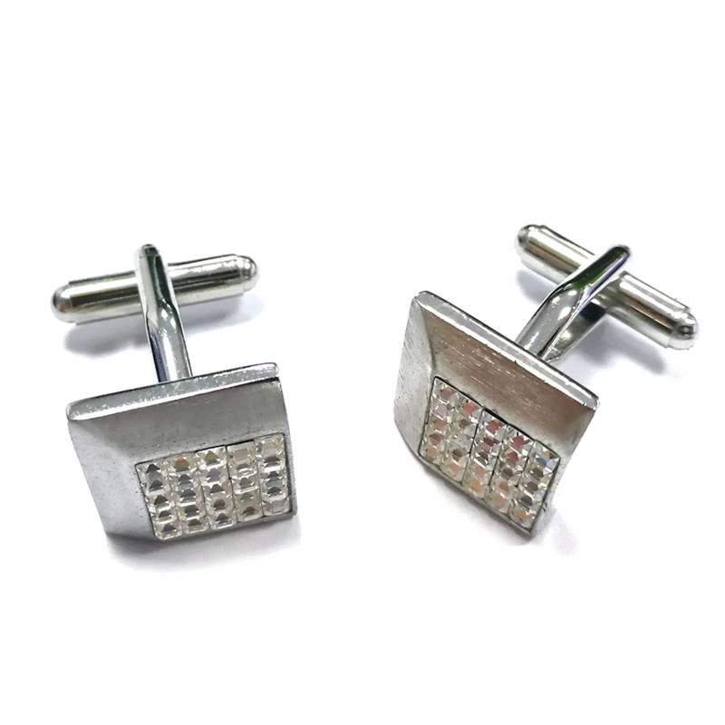 Factory Custom Made Fashion Metal Mens Accessory Manufacturer Customized Rhinestone Cuff Decoration Fastener Bespoke Rhodium Plated Stainless Steel Cufflink