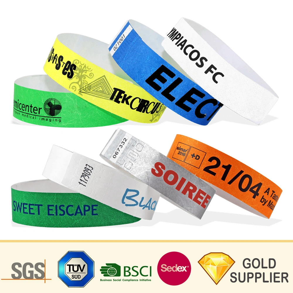 High quality/High cost performance  One Time Use Custom Cheap Disposable Waterproof RFID DuPont Paper Digital Inkjet Full Color Printing Identification Band Tyvek Wristband for Party