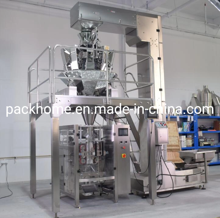 Dried Fruit Food Pasta Noodle Cheese Plantain Maccarroni Potato Chips Gusset Bag Multihead Weigher Filling Bagging Packaging Packing Machine