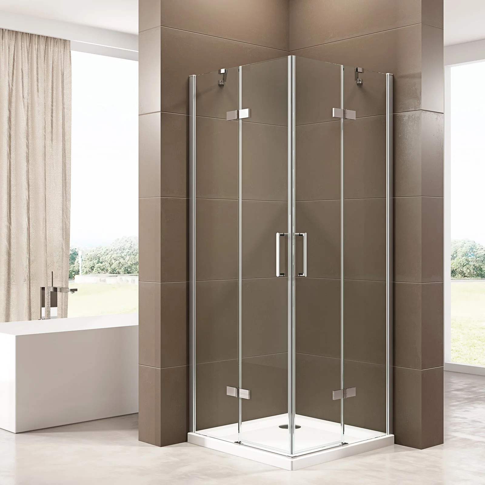 High Chrome Tempered Glass Shower Room Infold Door