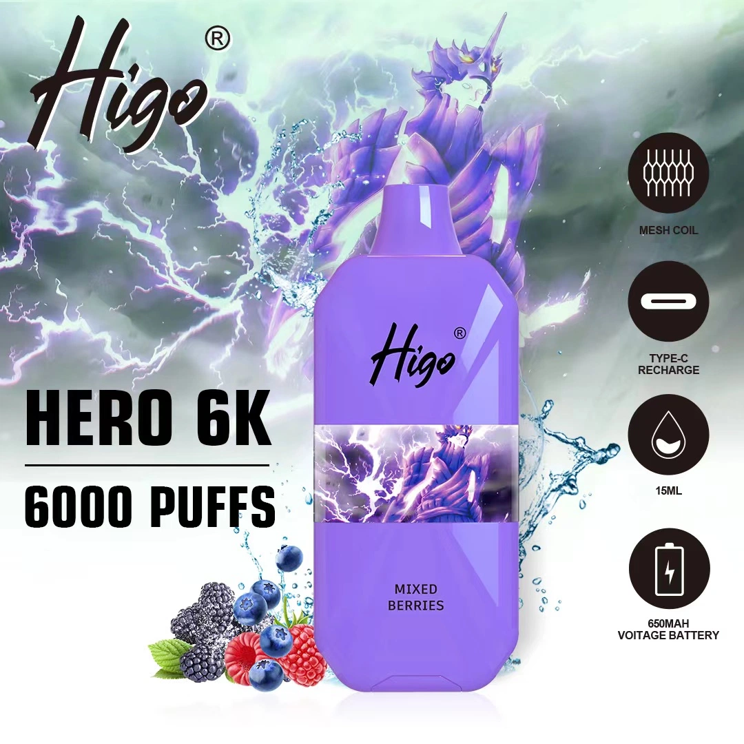 100% Original Wholesale/Supplier Vape Pen Higo Hero 6000 Puffs Disposable/Chargeable Vape Pen 15ml Capacity Mesh Coil E-Liquid 650mAh Rechargeable Battery Custom Disposable/Chargeable Vape