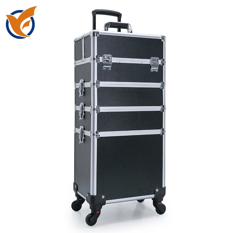 Professional Aluminum Cosmetic Box with Wheels Trolley Cosmetic Case