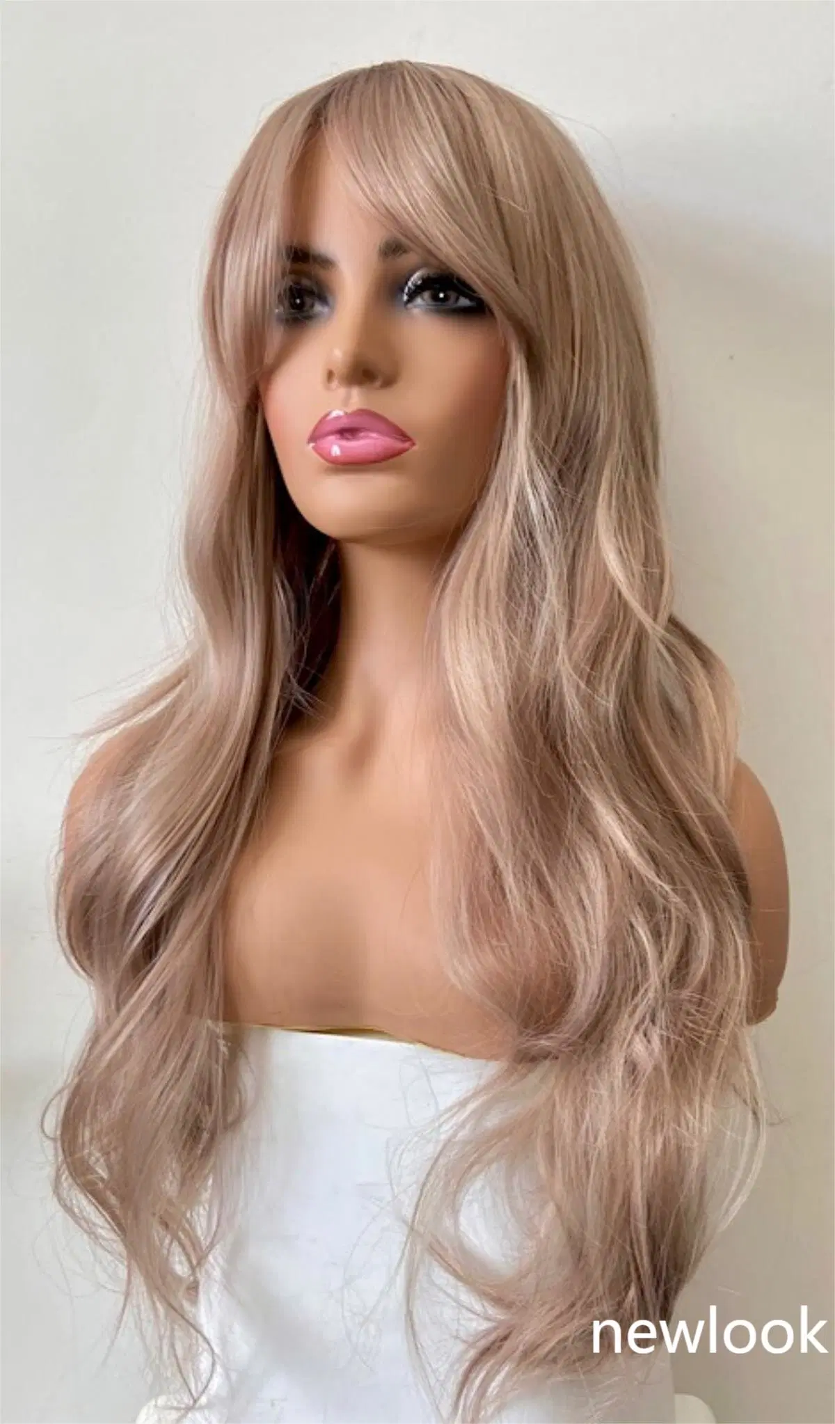 Wholesale/Supplier Wigs Cross-Border New Figure-Eight Pink Wavy Long Hair with Fringe