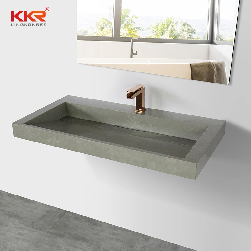 New Design Marble Grey Wall Hung Wash Basin Stone Bathroom Sink