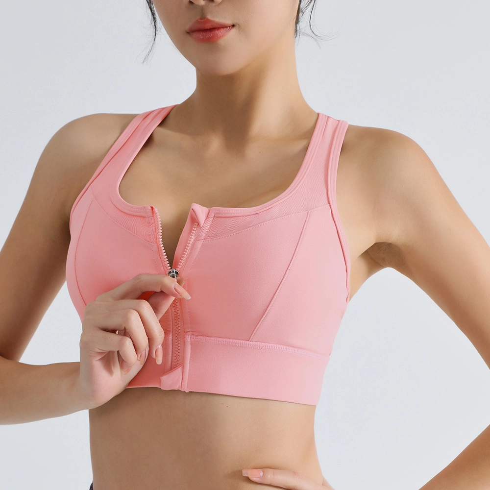 Front Zipper Integrated Sports Bra Women's High-Strength Fixed Cup