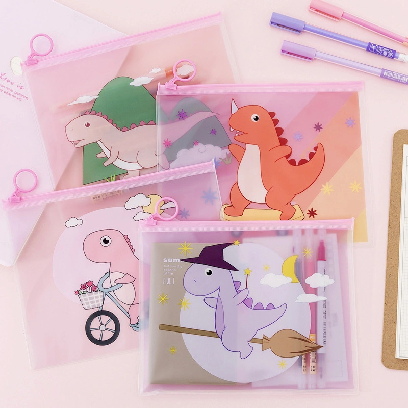 Cute Magic Dinosaur Transparent Ring File Bag Stationery Storage Bag