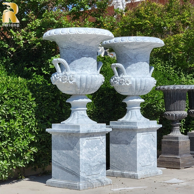 Natural Hand Carved White Marble Stone Planter Outdoor Garden Marble Flowerpot Wholesale/Supplierr