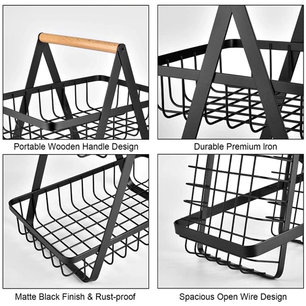 Fruit Basket for Kitchen 2-Tier Bowl Storage Holder for Vegetables Bread Snack