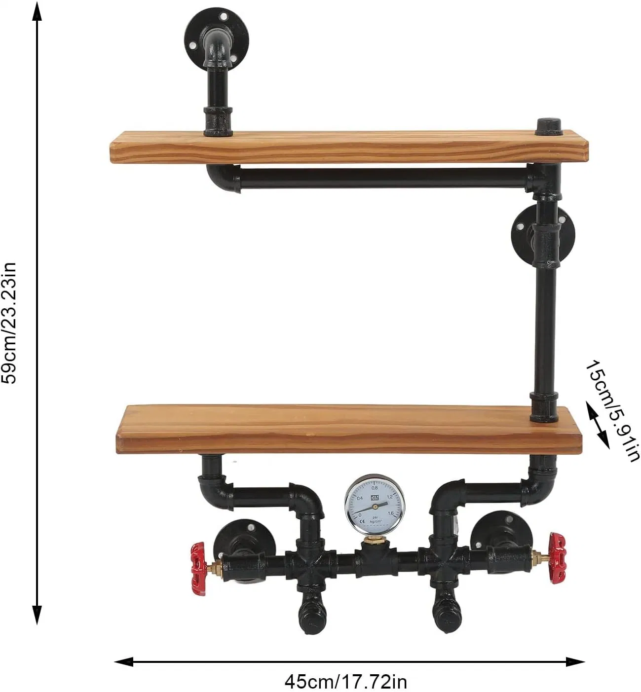 Industrial Hierro tubos soportes montado en pared estante decoración de estantería Madera Estante de almacenamiento de escalera