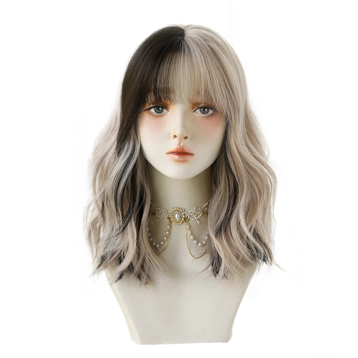 Amazon Wholesale Wig Women in Europe и United States Коглы длинные волосы Роза сетка платина Цвет груши Наборы локонов