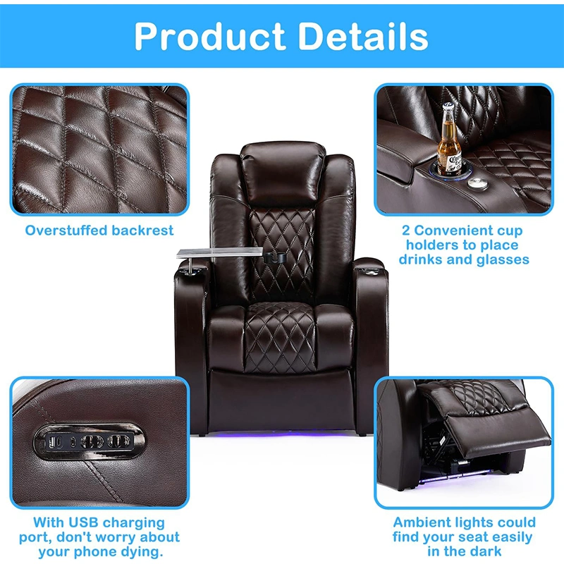 Cadeiras reclináveis elétricas em couro preto Sofá-cama Luxury VIP Cinema Seat Home Theater - mobília da sala de estar