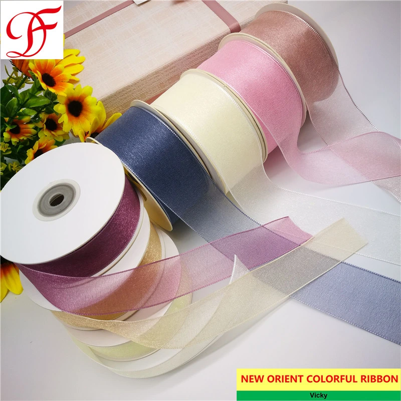 Korea Shining Organza Ribbon Grosgrain Ribbon Gifts Ribbon Taffeta Metallic Hemp Ribbon with Shrinking Packing for Gifts