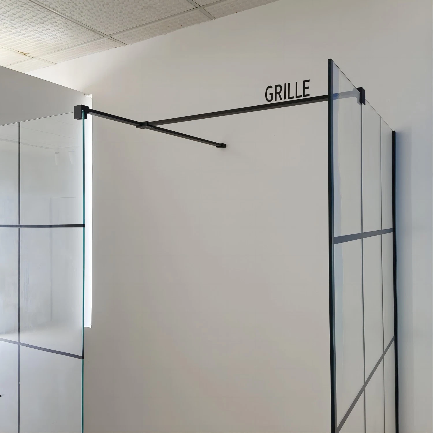 Matte Black Grid Framework Walk in 2 Fixed Panels Shower Screen