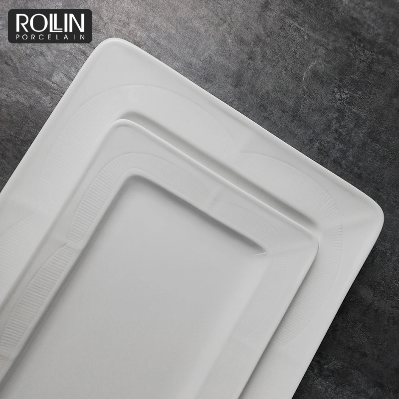 Durable Rectangular Plates White Porcelain Serving Tray