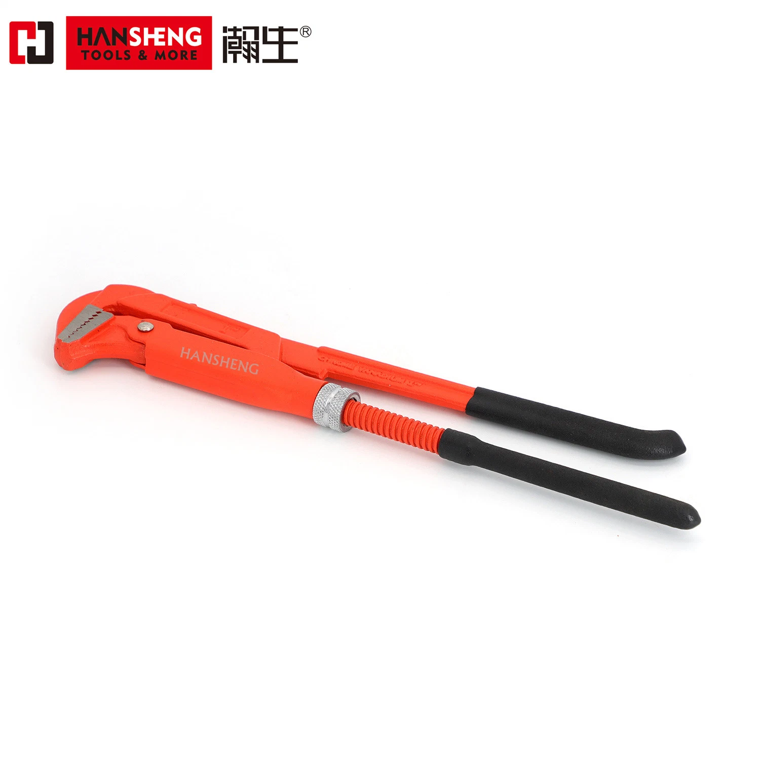 3/4", 1", 1-1/2", 2", 3", 4", Made of Drop-Forged Carbon Steel or Cr-V, Cr-Ni, Cr-Mo, Dipped Handle, 45 Degree Bent Nose Pipe Wrench, PVC/TPR Handle