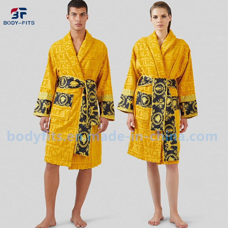 Luxury Bath Robe Men's Pajamas 100% Cotton Bathrobe Men Designer Bathrobe