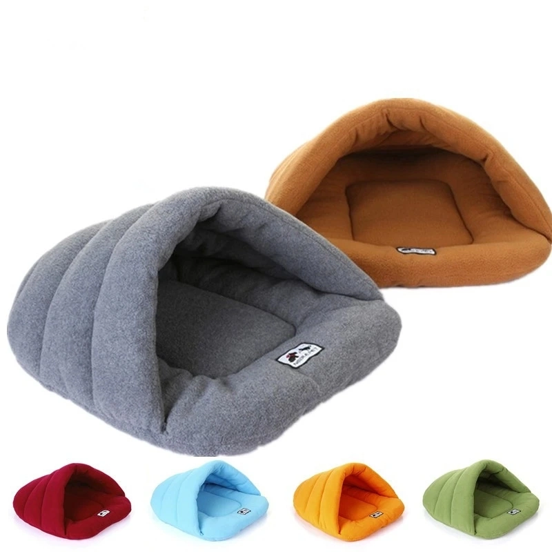 New Slipper Style Winter Warm Fleece Pet Cat Sleeping Bags Puppy Small Dog Bed with Cushion Pet Rabbit Squirrel Hamster House