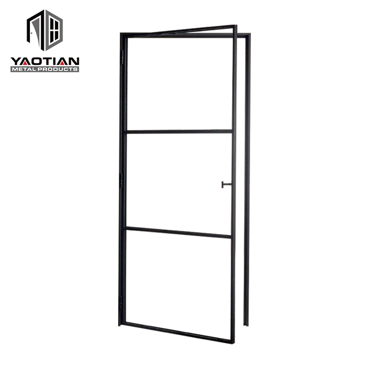 Contemporary Security Residential Black Painted Mirrored Glass Interior Door