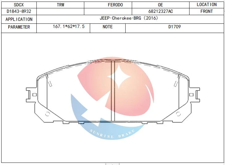 Propad D1843-8932 / 68212327AA / 68212327ab / 68212327AC Brake Pad for Jeep Cherokee