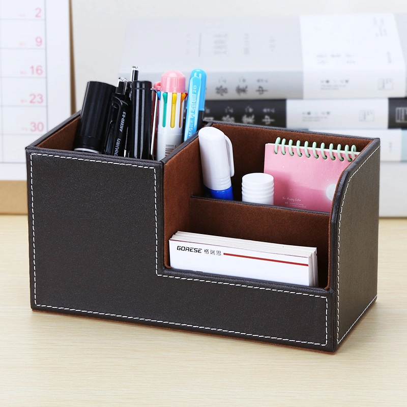 Factory Pen Container Office Leather Storage Box Multi-Functional Desktop Pen Holder