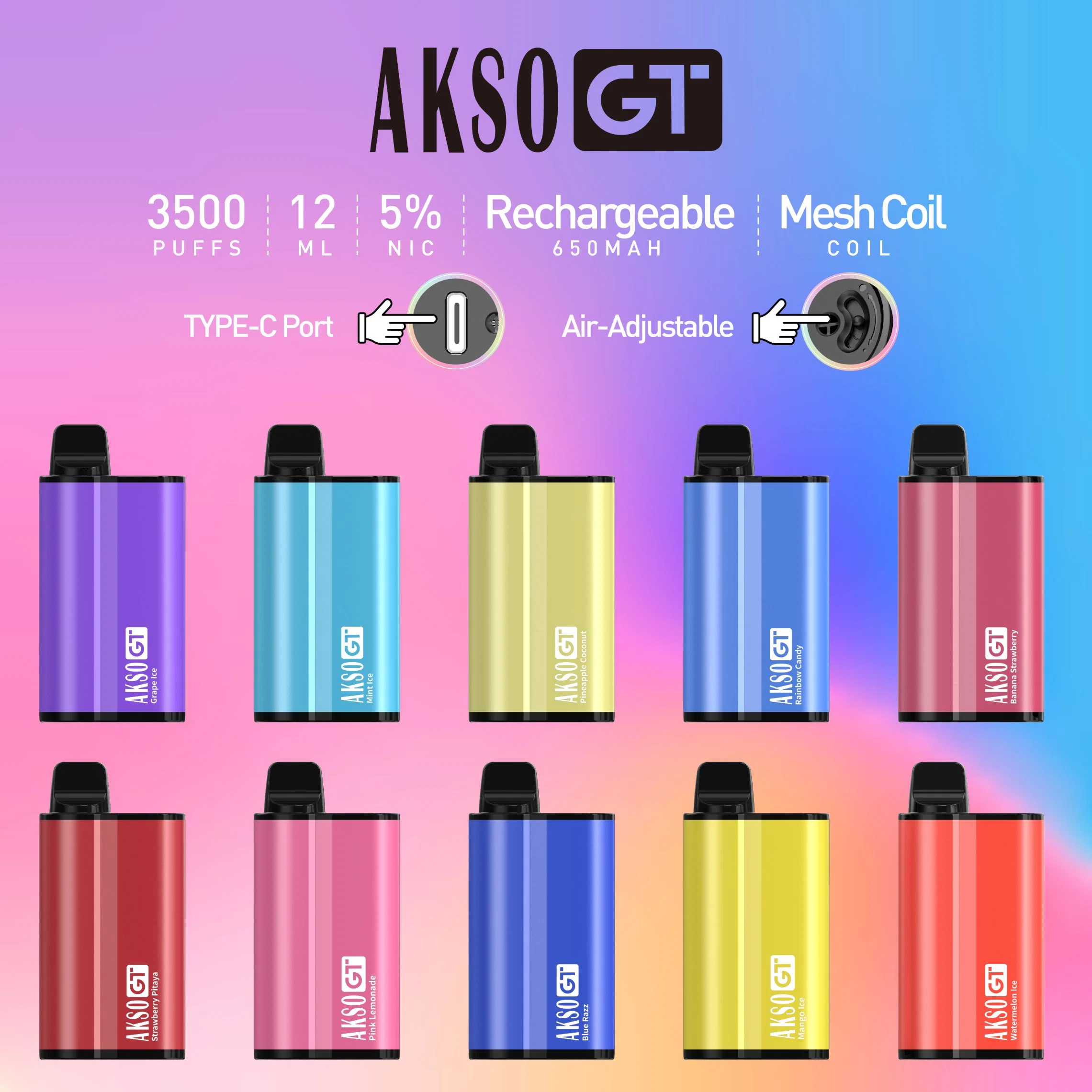 2023 أحدث Hcigar Akso Disposable/Chargeable Vape مخصصة Disposable/Chargeable Wholesale/Supplier Vape Pen 500 600 1500 2200 2600 3500 5000 6000 8000 9000 Puffs Bars السجائر الإلكترونية