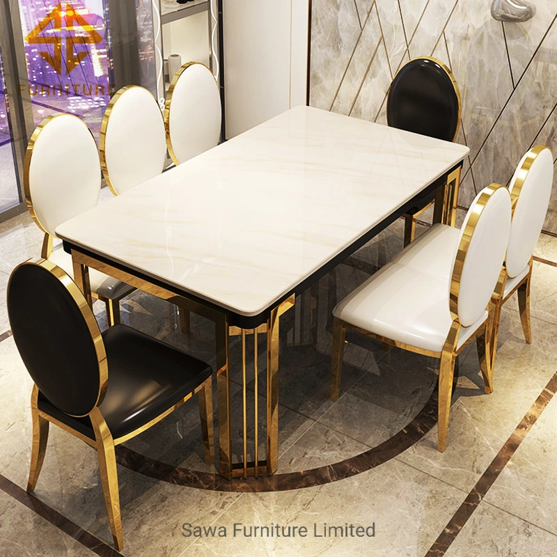 Elegant Stainless Steel Frame Marble Top Dining Table Wedding Hotel Home Furniture Dinner Table