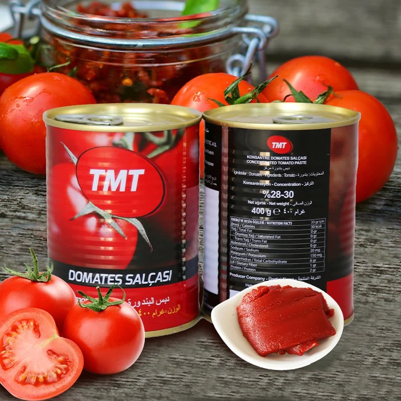 Las conservas de pasta de tomate 400 g de buen gusto sin aditivo