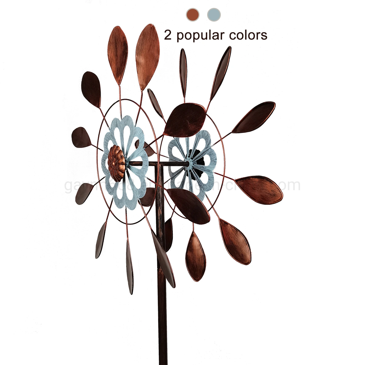 Atractivo Metal Windmill Spinner para la decoración del Jardín con Colores clásicos antiguos de Cobre y Azure en 75 pulgadas de alto