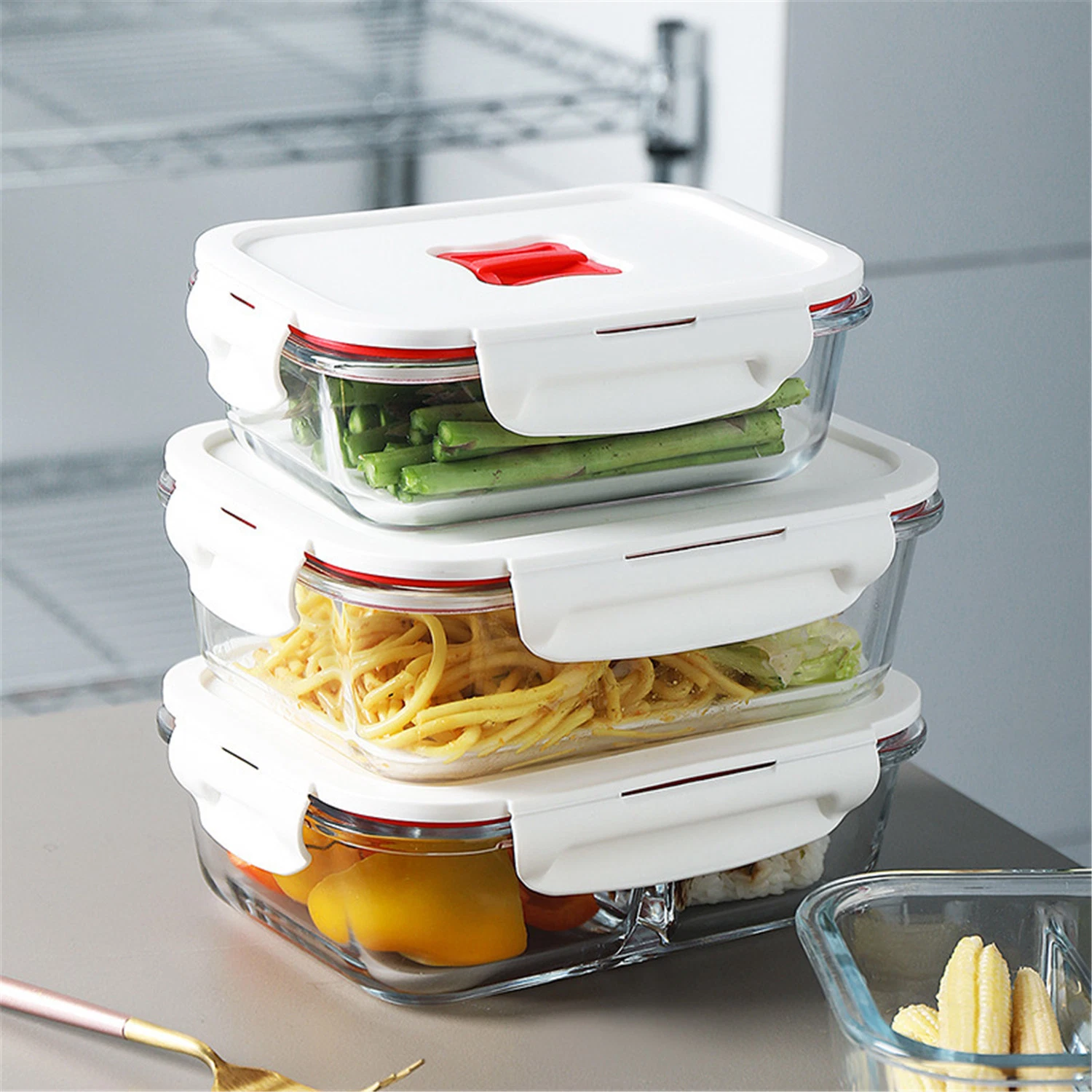 Healthy and Ecofriendly Rectangular Microwave Heatable Borosilicate Glass Container Dinnerware