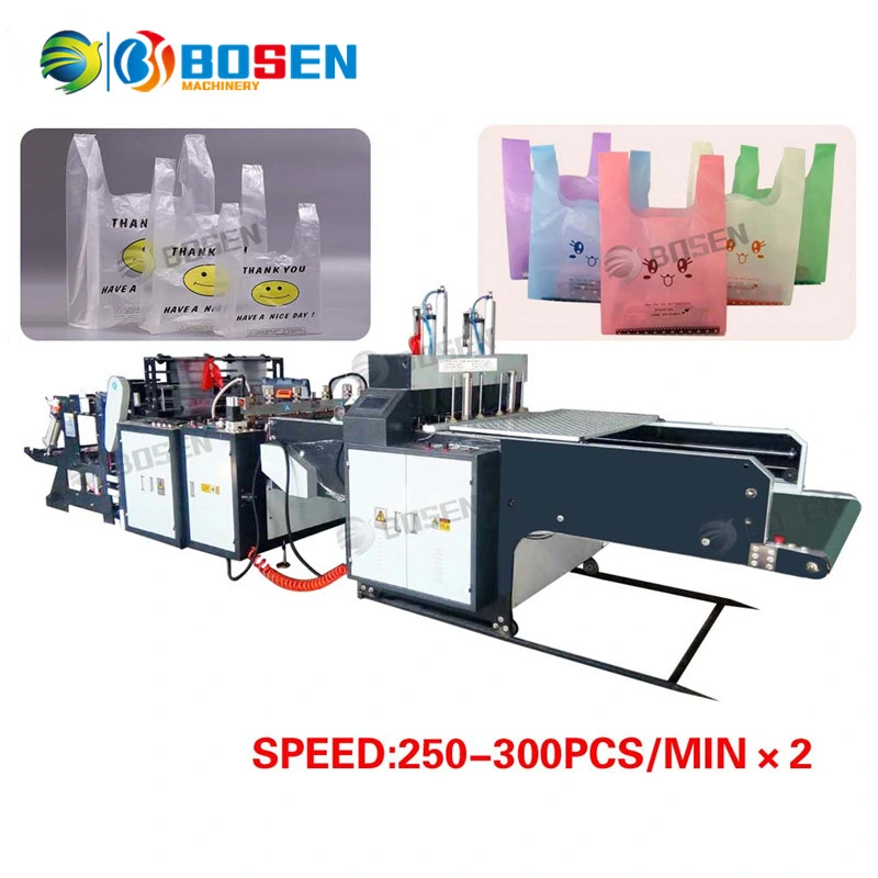 2 Lines T-Shirt Bag Supermarkert Shopping Bag Making Machine with Online Punching