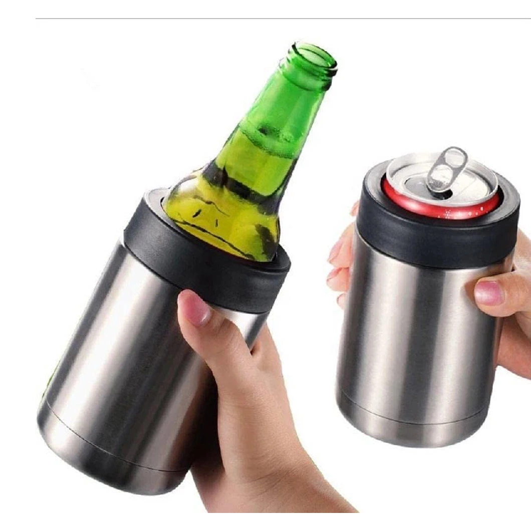 Double Vacuum Insulated Beveage Holder Chiller Insulator 12oz Cola Can Beer Stainless Steel Koozie Cooler with Ring