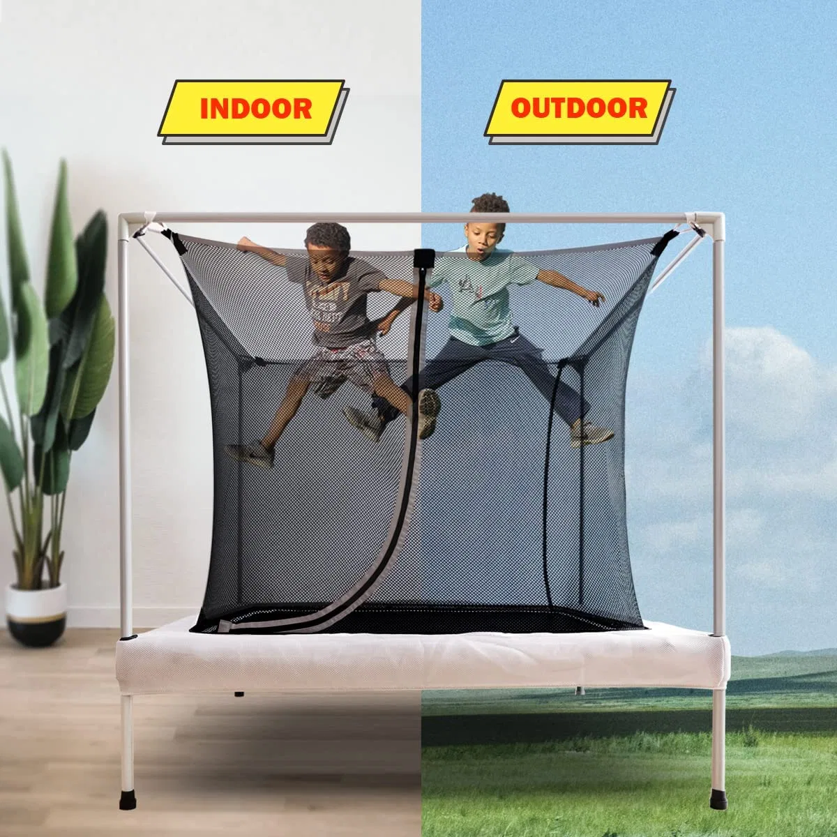 60" Trampoline for Kids, 5FT Indoor Outdoor Trampoline with Enclosure Net, Mini Baby Toddler Trampoline with Basketball Hoop, Recreational Trampolines Birthday