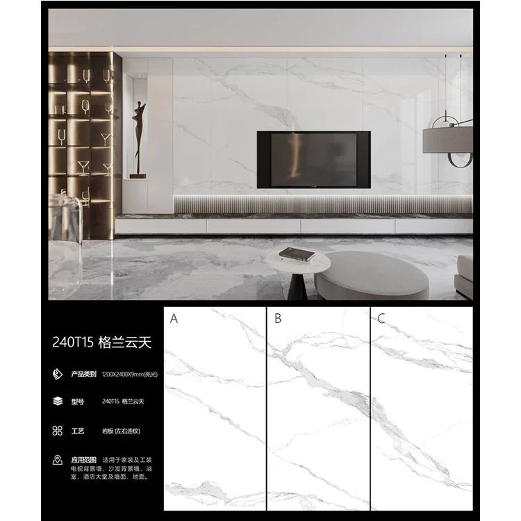 Al por mayor Polished 1200X2400mm Blanco Sintered Piedra Porcelain Slab para Villa Diseño de azulejos de escalera interior