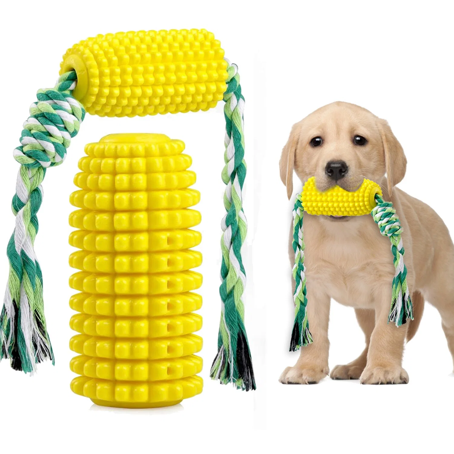 Teeth Clean TPR Corn Knot Pet Dog Toothbrush Chew Toys with Rope