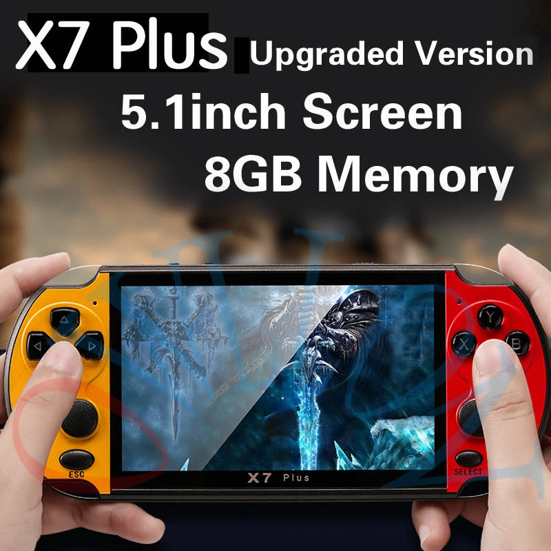 شاشة مخصصة 5.1 بوصة X7 Plus Game Console مزودة بكاميرا عالية الدقة محمولة أفلام دولاب مزدوج 8غ فيديو الأطفال موسيقى شاشة LCD قابلة لإعادة الشحن الجهاز المحمول باليد للمرح