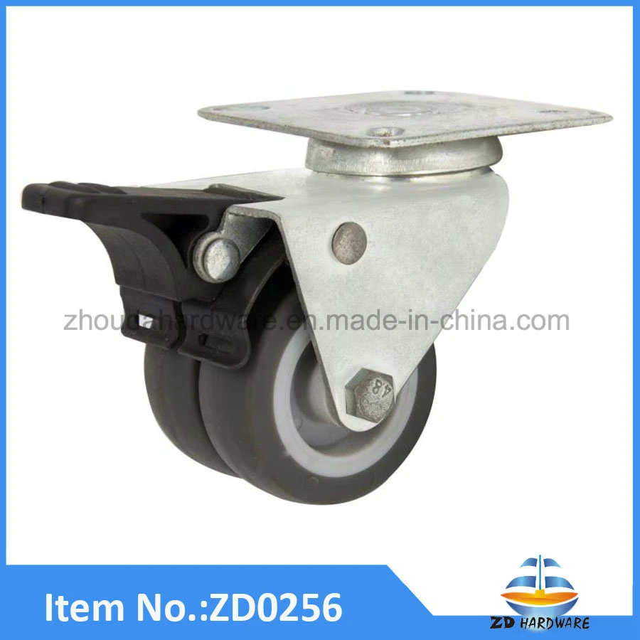 TPR Twin Wheel Castors Soft Grey Rubber Double Industrial Casters Without Brake