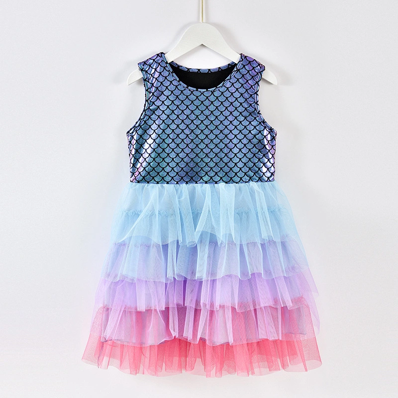 Girls Dress Elsa Mermaid Pommel Skirt Princess Skirt Gradient Scales Gauze Skirt Tutu Cake Skirt