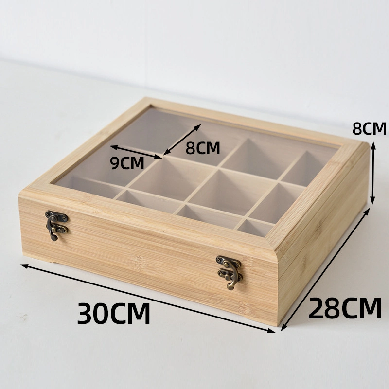 Factory Wholesale/Supplier Clear Lid Bamboo Gift Box Natural Storage Bamboo Tea Bag Organizer Box Bambootea Box