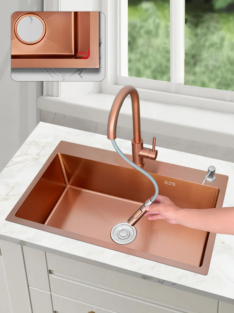 304 Stainless Steel Sink Undermount Single-Bowl Basin Rose Gold Nano Handmade Kitchen Vegetable Basin Thickened and Reinforced