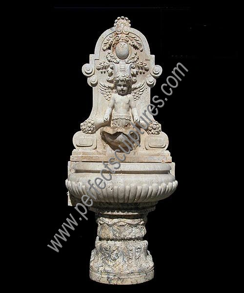 Antique Garden Stone Marble Wall Fountain with Carved Child Statue (SY-W083)