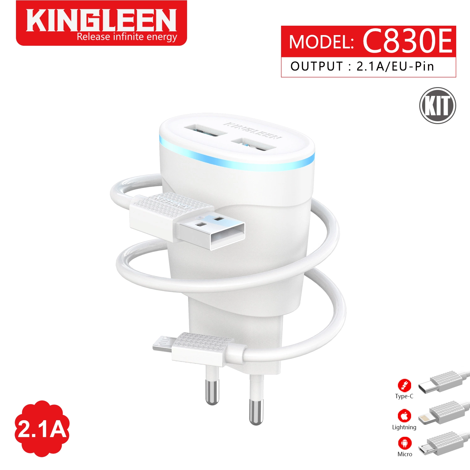 EU-Stecker 2,1A Dual USB Port Handy-Ladegerät Set Für IPH