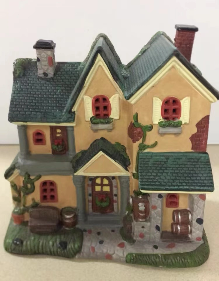 OEM Factory Customized Christmas House Decoration Colorful Ceramic Craft Gift Ceramic Christmas House Building Miniature Toy Manufacturer in China