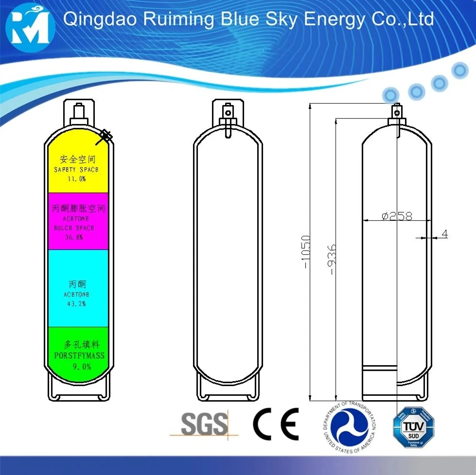 40L soudé haute pression cylindre de gaz acétylène C2H2 cylindre